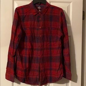 Red plaid St John’s Bay shirt, size large.